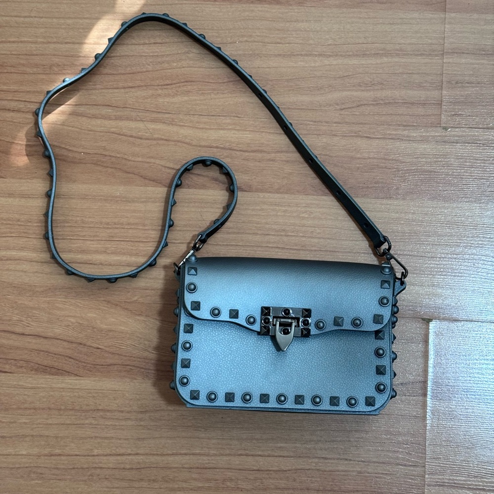 Gray Studded Crossbody Bag Mini Shoulder Bag